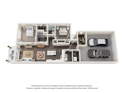 Floor plan for 2 beds, 2 baths, 1141 sqft